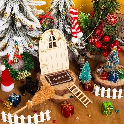 38Pcs Doll House Christmas Decoration, Miniature Christmas Dollhouse Accessories Fake Light Door Mini Xmas Tree 1:12 Miniature Scene Model Pretend Toys DIY Festival Holiday Party Favors thumbnail 6
