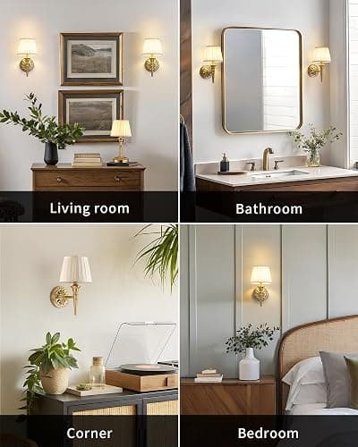 KDG Cordless Wall Sconces Set of 2, Small Wireless 5200mAh Rechargeable Battery Fabric LED Wall Lamps, Portables Lightings for Wall Painting, Living Room, Bedroom, Hallway, Gifts, Night Light (Gold) thumbnail 6