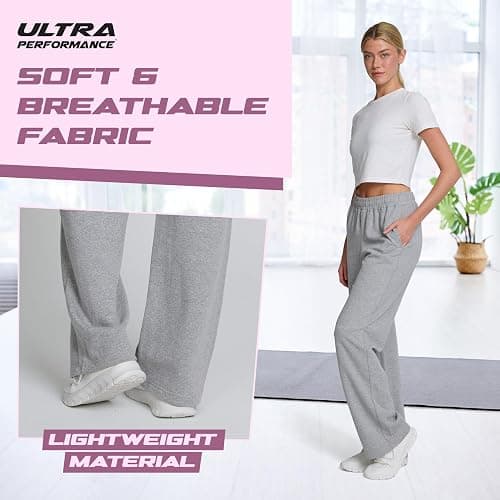 Ultra Performance Womens Sweatpants 3 Pack Open Bottom Wide Leg Lounge Sweatpant’s Pant Baggy Long Sweat Pants for Women thumbnail 4