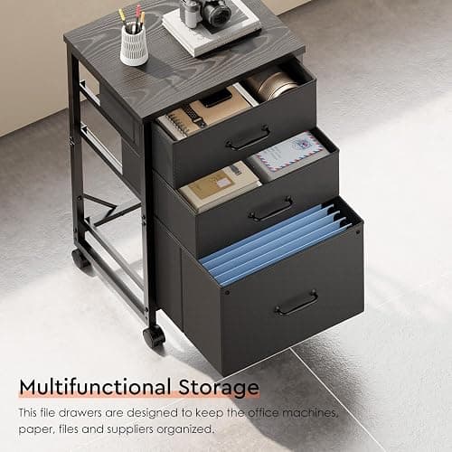 Maihail 3 Drawer Mobile File Cabinet with Wheels Fabric Vertical Filing Cabinet fits A4 or Letter Size for Home Office,Black thumbnail 8