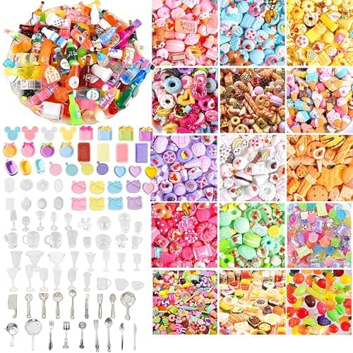 150Pcs Miniature Food Drinks Bottles Dollhouse Accessories 1:12 Mini Stuff Things Toy Set Dollhouse Pretend Kitchen Play Game Tiny Baking Hamburger Bread Ice Cream Cake Tableware - Image 1
