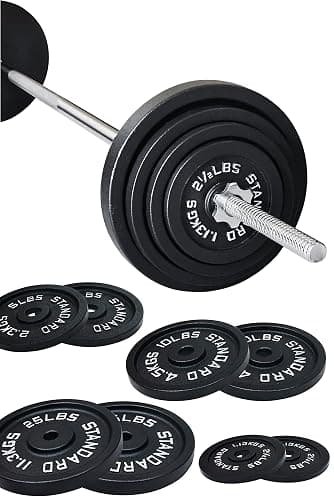 Fitvids Cast Iron Standard Weight Plates Including 5FT Standard Barbell with Star Locks, 95-Pound Set (85 Pounds Plates + 10 Pounds Barbell), Multiple Styles thumbnail 2