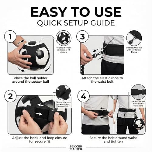 Soccer Training Equipment, Solo Soccer Kick Trainer with Reinforced Connection Points, Anti-Snap Practice Aid with Adjustable Waist Belt, Fits Ball Size 3 4 5, Multi-Sport Trainer for Soccerball thumbnail 7