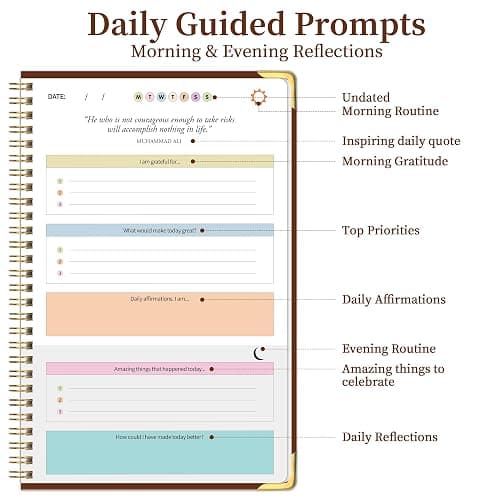 Gratitude Journal Cardboard Cover,Vivid Colorful Layout Design for Women,Men,Teens, 5 Miunte Daily Gratitude Journal with Prompts for More Happiness, Mindfulness & Reflection,Spiral Bindding (Brown) thumbnail 5