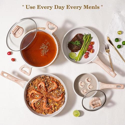 SODAY 12 Pcs Pots and Pans Set Non Stick, Cookware Sets White Granite Induction Cookware, Non-toxic Healthy Nonstick Kitchen Cooking Set with Frying Pan Set, Saucepans (PFAS/PFOA/PFOS Free) thumbnail 2