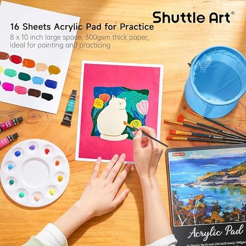 Shuttle Art 54 teiliges Acrylfarben Set, professionelles Malset mit Tischstaffelei, 30 Acrylfarben, Leinwand, Pinsel, Palette, komplettem Zubehör, Malset für Kinder und Erwachsene mit staffelei holz thumbnail 6