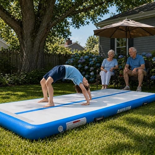 AWSUM Inflatable Gymnastics Mat 6.6ft/10ft/13ft/16ft/20ft/23ft Tumble Track | Air Gymnastics Tumbling Tracks 4/8 inches Thick with Electric Pump for Training Cheerleading Yoga Home Gym Outdoor Park Use thumbnail 3