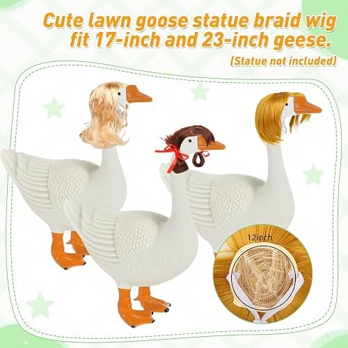SUPXYC 3PCS Porch Goose Wigs, Cute Lawn Goose Statue Braid Wig, Patio Yard Goosey Wig, Garden Goose Outfits Wigs Accessories, for 17 Inch and 23 Inch Statue Lawn Goosey Garden thumbnail 5