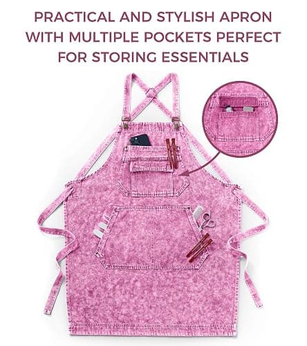 Vammcht Denim Apron with Pockets for Hair Stylist Gardening Craftsmen Barista Women Hairdresser Jean Work Apron Cross Straps thumbnail 8