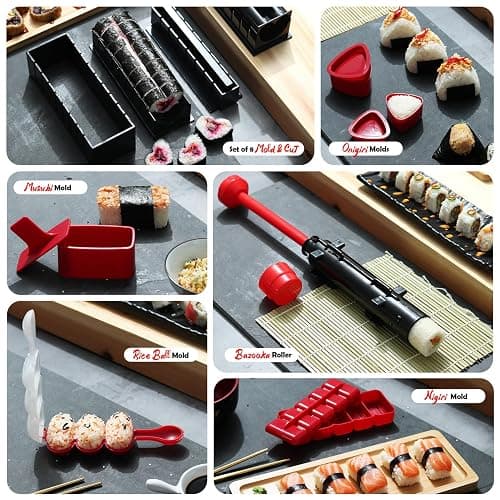 CraftZee All-Inclusive 𝗣𝗥𝗘𝗠𝗜𝗨𝗠 Sushi Making Kit for Beginners & Professionals - Sushi Maker with Rice Cooker, Reusable Chopsticks, Bazooka, Sushi Roller, Book - Sushi Kit for Family BPA-Free thumbnail 5