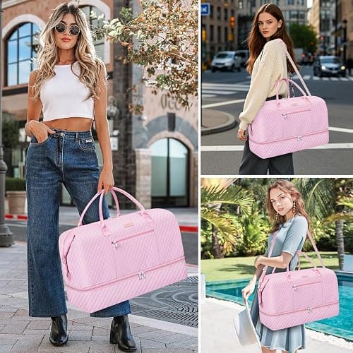 ITIEZY Weekender Bag for Women 21.5" Travel Duffel Large Carry On Bag 3PCS | Nylon Duffel Bag with Waterproof Shoe Compartment, Crossbody Bag and Toiletry Bag, Travel Weekend Hospital Overnight Gym Bag thumbnail 6