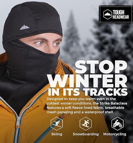 Balaclava Ski Mask - Winter Face Mask for Men & Women - Cold Weather Gear for Skiing, Snowboarding & Motorcycle Riding - One Size - Black thumbnail 2