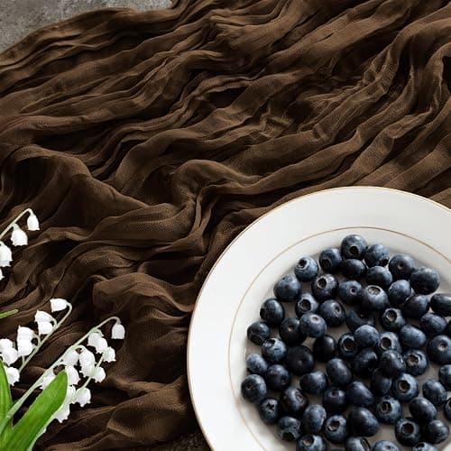 Cheesecloth Table Runner Brown, 300 x 90 CM Table Runner Bohemian-style Gauze Rustic Gauze Fabric Tablecloth for Wedding, Parties, Christmas and New Year's Eve Table Decoration thumbnail 3
