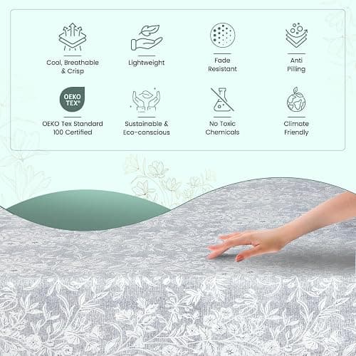 Feather & Stitch 300TC Queen Size 100% Cotton Sateen Weave Printed Sheet Set, Cooling & Breathable Bed Sheets Set, 4 Piece 16" Elastic Deep Pockets, Soft Hotel Quality- Queen, Grey Floral thumbnail 3