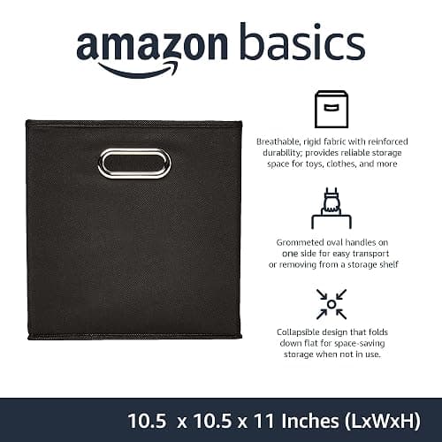Amazon Basics Collapsible Fabric Storage Cubes with Oval Grommets - 6-Pack, Black thumbnail 3