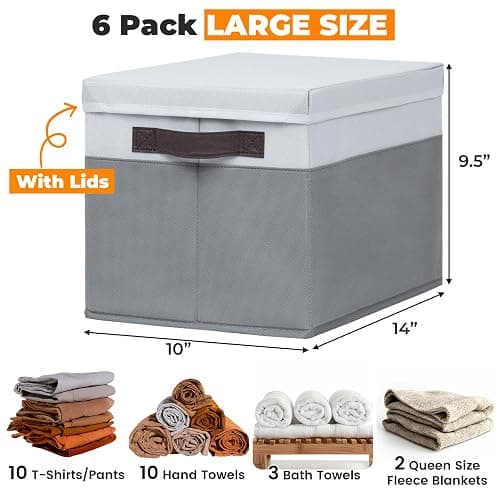 Criusia 6 Set Clothes Storage Bins with Lids - Stackable Fabric Closet Organizers and Storage Baskets for Shelves -Odorless Large Enough for Clothes Blanket Toy Storage -Dorm Room Apartment Essentials thumbnail 2