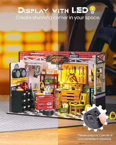 Rolife DIY Miniature House Kit Garage Workshop, Build 1/20 Mini House Building Kit with LED Craft Kits for Aduls Gifts for Him Her Kids thumbnail 5