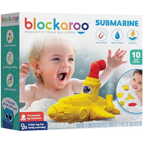 Blockaroo Magnetic Foam Building Blocks - 10-Piece Submarine, Bath Toys for Toddlers, Preschool Toys, Bathtub Toys, Sensory Toys, Blocks for Toddlers 3-5, Engineering Toys for Kids 3-5, Bath Blocks - Image 1