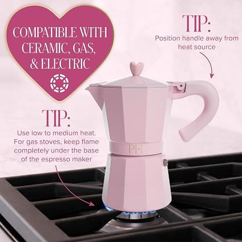 Paris Hilton Stovetop Espresso and Coffee Maker, Italian & Cuban Style Coffee Pot with Iconic Heart Knob, Perfect for Rich Aromatic Espresso, Makes up to 6 Espresso Cups, Pink thumbnail 5