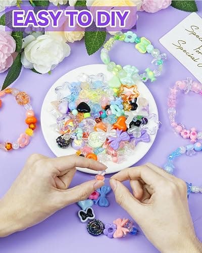 450PCS FIVEIZERO Assorted Acrylic Beads for Bracelet Making, Flower Star Heart Butterfly Candy Gummy Bear Kawaii Aesthetic Cute Beads for Jewelry Making, Keychains, Necklace, Phone Charms, DIY Crafts thumbnail 5