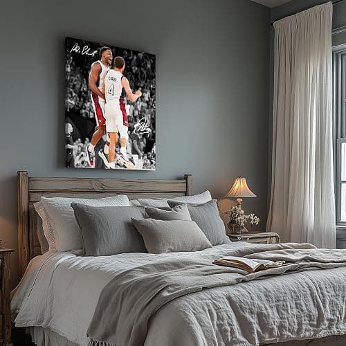 NBA Canvas Wall Art Decor - Anthony Edwards and Stephen Curry Team USA Celebration, Basketball Poster, USA Basketball Olympic Art Wall Decor, Gift for NBA Fans 16X20 inch thumbnail 5