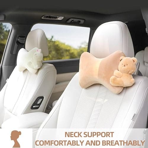 UINSUE Car Headrest Pillow 2PCS Plush Bear ＆ Bunny Car Seat Headrest Pillow - Memory Foam Neck Support Cushions for Comfortable Driving, Easy Install & Washable (White Rabbit) thumbnail 7