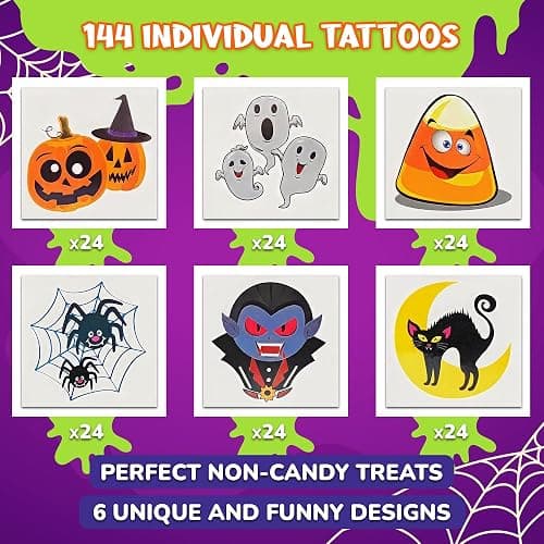 ArtCreativity Halloween Temporary Tattoos for Kids - Pack of 144-2 Inch Non-Toxic Tats Stickers for Boys and Girls, Best for Halloween Party Favors, Treats, Décor, Goodie Bags - 6 Assorted Designs thumbnail 2