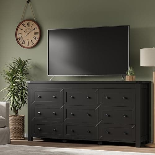 BORNOON 9-Drawer Dresser, Modern Wooden Storage Chest of Drawers, Dresser TV Stand, Wood Drawer Organizer with Metal Handles for Bedroom, Living Room, Hallway thumbnail 5