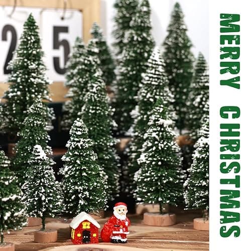 30Pcs Mini Christmas Trees Artificial Christmas Tree Bottle Brush Trees with Wooden Base for Christmas Decor Christmas Party Home Table Craft Decorations(Green-A) thumbnail 5