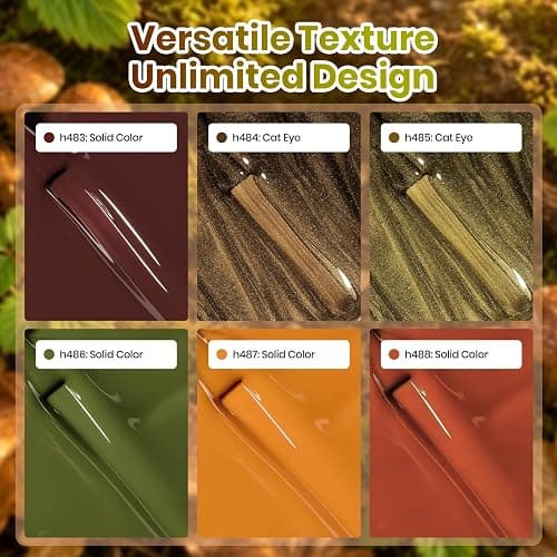 Beetles Fall Gel Nail Polish Set, 6 Burgundy Brown Olive Mustard Orange | 6 Warm Autumn Shades, Cat Eye Solid Color Gel Polish for Soak Off UV Led Manicures thumbnail 3