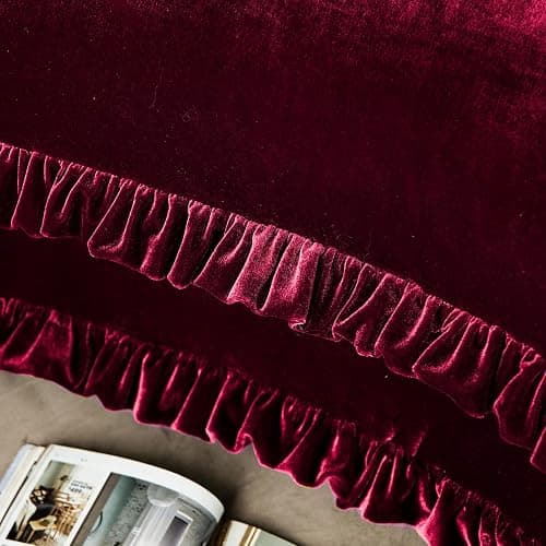 GLORY SEASON Velvet Pillow Shams Set of 2 Retro Ruffle Flounces Trim Soft Decorative Luxurious Solid Amaranth Farmhouse Vintage Pillow Cases for Bedroom Decor Standard 20x26 Inch thumbnail 7