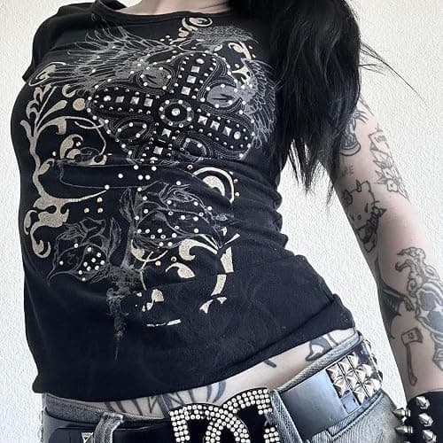 Grunge Graphic Tees for Women Y2k Vintage Gothic T Shirt Teen Girls Aesthetic Emo Baggy Tops 2000s Alternative Clothes thumbnail 3