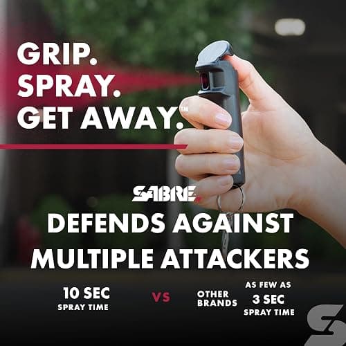 SABRE Crossfire Pepper Gel - 360° Spray for Defense at Any Angle, Maximum Strength Police-Grade OC Pepper Spray with UV Marking Dye, 20‑Foot Tactical Range, Fast Flip Top Safety, Belt Clip, 1.5 fl oz thumbnail 5