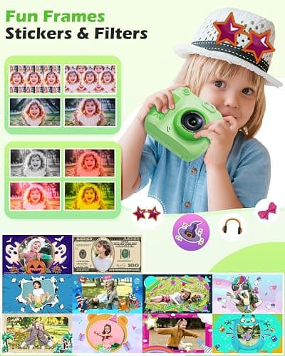 Kids Camera Instant Print - Christmas Birthday Gifts for Girls Boys Age 3-12, 1080P Video Digital Camera with 3 Rolls Printing Paper, Toddler Travel Toy Camera for 4 5 6 7 8 9 10 11 Year Old - Green thumbnail 3