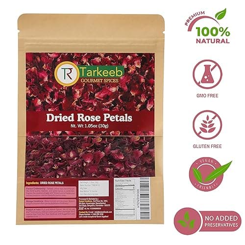 Tarkeeb Dried Rose Petals ~ All Natural | Edible Rose Petals | Dried Flower Petals for Herbal Tea, Decoration, Rose Sprinkles, Topping on Cupcakes, Desserts - Net Weight: 1.05oz/30g | Indian Origin | thumbnail 2