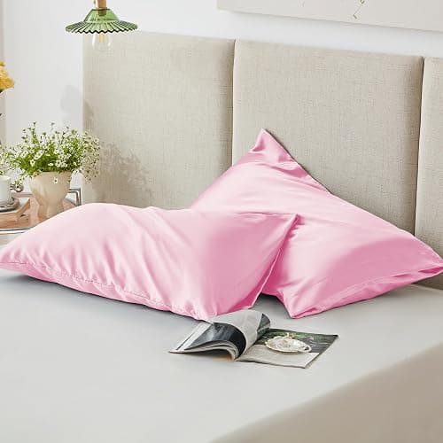 Love's cabin Satin Pillowcase for Hair and Skin (Pink, 20x30 inches) Similar to Silk Pillow Cases, Pillow Cases Queen Size Set of 2 - Satin Cooling Pillow Covers with Envelope Closure thumbnail 2