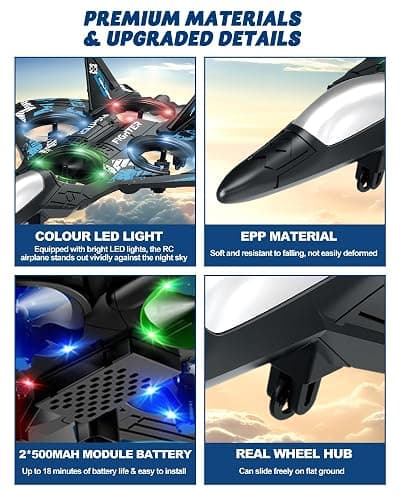 JoyRapt Drones for Kids Form RC Plane, Remote Control Airplane, Aircrafts Toys for Boys, Jet Helicopter Drones with LED Lights 360° Flip, Gifts for 6 8 10 Year Old Boys, 2 Rechargeable Batteries thumbnail 5