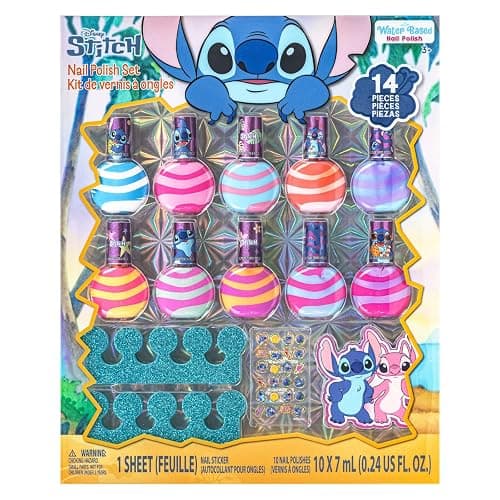Stitch 10 Pc Kid Nail Varnish Set with Nail Accessories, Girl Gift Ages 3+ - Image 1