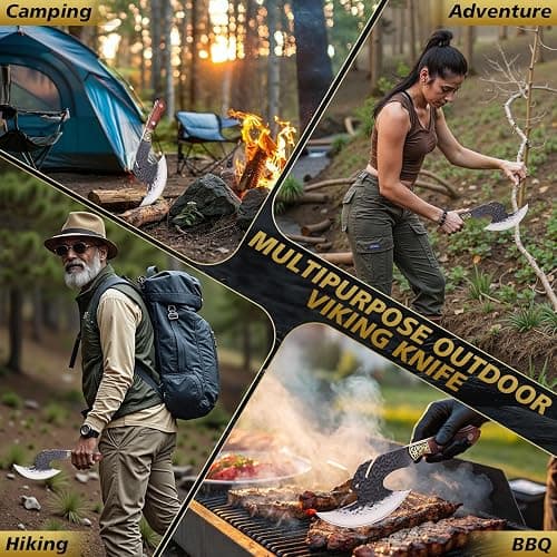 Topfeel Viking Knife Butcher Meat Cleaver Cutting Boning Knife Chinese Kitchen Axe with Sheath for Home & Outdoor BBQ Camping Knives Gift for Men Chirstmas Birthday thumbnail 6