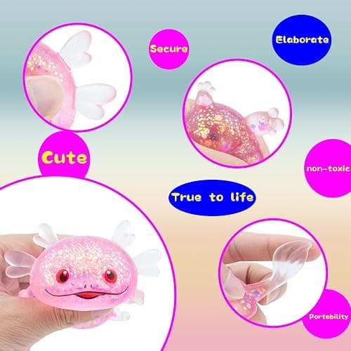 Squishy Stress Glitter Axolotl Toy for Kids Adult, Sugar Balls - Syrup Molasses Thick Glue/Gel Stretch Ball - Ultra Squishy and Moldable Slow Rise Relaxing Sensory Fidget Toy（Set of 3 thumbnail 3