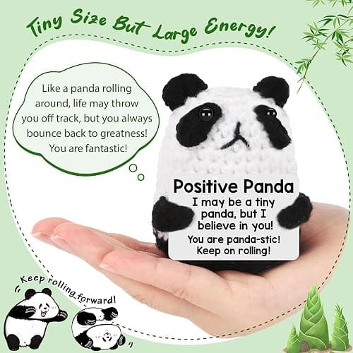 Mini Panda White Elephant Gifts for Adults Women Men Christmas Stocking Stuffers for Teen Girls Boys Kids, Birthday Gifts Emotional Motivational Support Positive Crochet Animals Handmade Panda Decor thumbnail 3