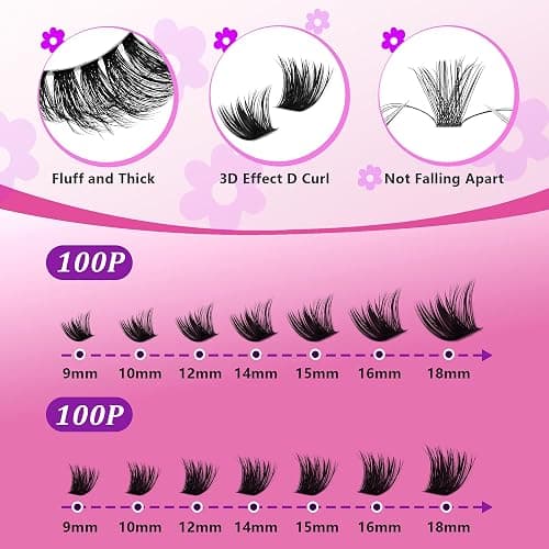 C Curl Lash Clusters Extensions 280 Pcs Individual Eye lash Clusters 100D Cluster Lashes Fluffy Wispy Lash Clusters Makeup at Home - DIY Lash Extension Kit for Self Application (9-18MM) Mix thumbnail 9