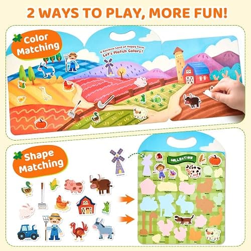 JoyCat Reusable Sticker Book Set (3-Pack): Farm, Pizza-Making, Weather - 90 Pcs Stickers for Toddlers, Kids Sticker Activity Book, Road Trip Travel Toys, Birthday Gifts for Boys and Girls thumbnail 5