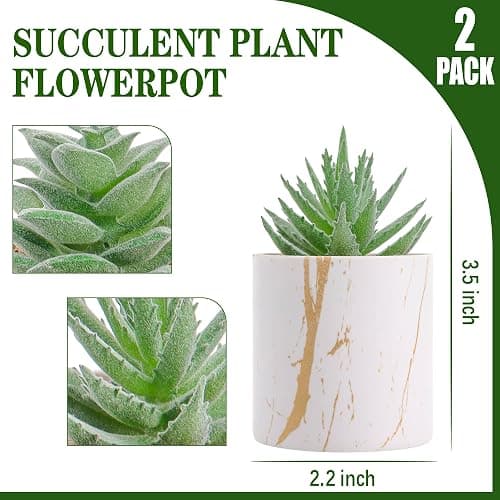 Der Rose Set of 2 Succulents Plants Artificial Mini Fake Succulents Plants for Home Office Desk Accessories for Women thumbnail 3