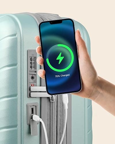 LUGGEX Carry on Luggage with Charger, Lightweight Suitcase 2 Piece with Spinner Wheels (Mint, 14/20) thumbnail 2