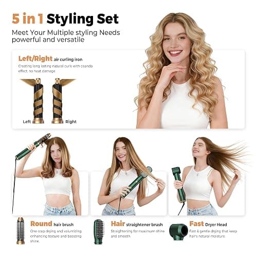 Hair Dryer Brush,5 in 1 Professional Hot Air Styler & Blow Dryer Brush,Powerful Air Curling Wrap Styler,Multi Hair Stylerfor Curling Volumizing Straightening Styling thumbnail 2