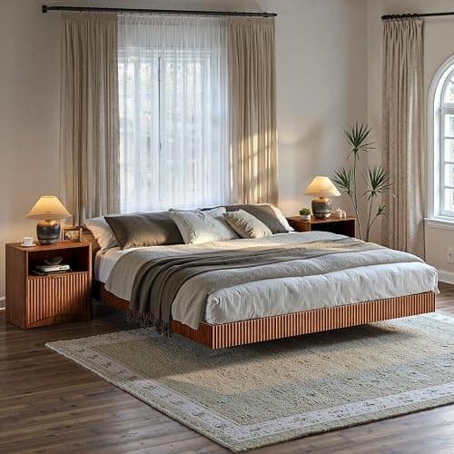 Evermagin Fluted Nightstand Set of 2, Walnut Bedside Table with Drawer and Storage, Wood End Table Mid Century Modern, Large Night Stand for Bedroom thumbnail 8