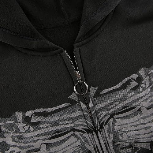 Juakoso Y2k Women Zip Up Hoodie Sweatshirt Rhinestone Skeleton Printing Long Sleeve Oversized Jacket Pullovers Fall Coats thumbnail 4