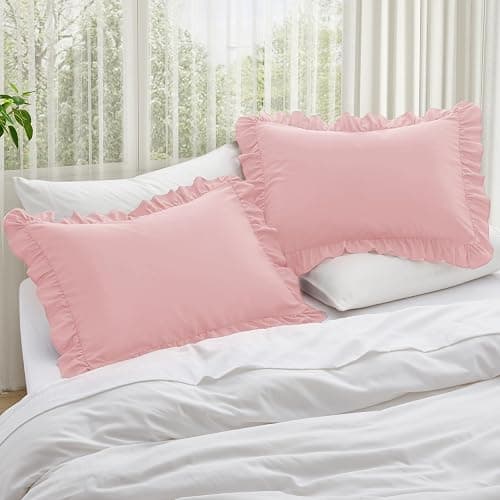KKJIAF Ruffle Pillow Cases Standard Size Set of 2, Ruffled Pillow Covers with Envelope Closure, Wrinkle Resistant Pillowcases 20" x 26", Ruffled Pillow Shams, Light Pink thumbnail 2