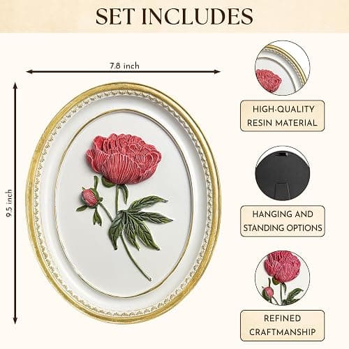 97 Decor Oval Vintage Wall Sculptures For Living Room - Handcrafted 3d Peony Floral Wall Art For Home Bedroom Decorations, Modern Sculpture Flower Art For Tabletop And Walls Hanging thumbnail 2